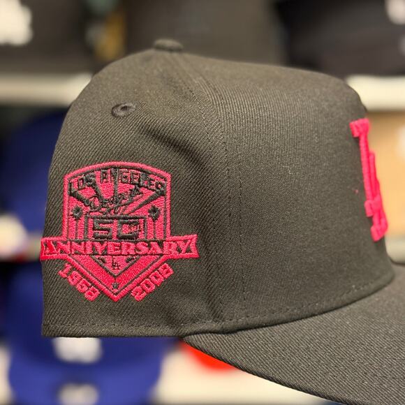 New Era LA Dodgers '50th Anniversary' A-Frame 9FIFTY Snapback Black-Pink - Picture 2 of 4